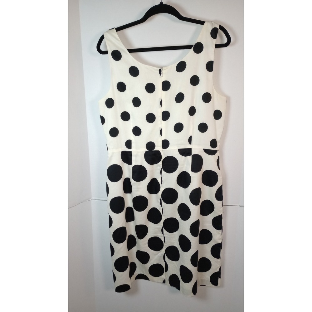 LOFT Womens White Black Polka Dot A-Line Dress Sleeveless Pockets Size 14 - Picture 3 of 10